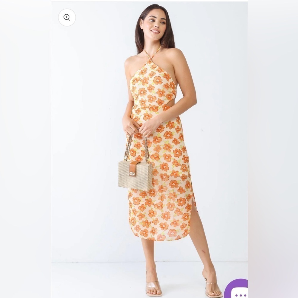 Floral Print Sleeveless Halter Neck Midi Dress